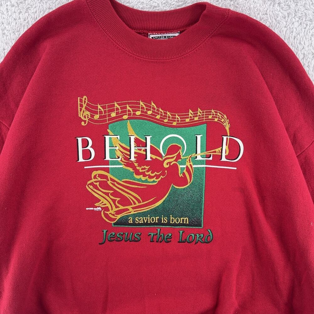 Vintage Lee Sweatshirt Mens XL Red Behold Jesus The Lord Baptist Church 90s USA